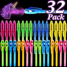 Load image into Gallery viewer, 32 Pack Invisible Ink Pen with UV Black Light Secret Spy Pens Magic Disappearing Ink Markers Bulk Valentines Day Classroom Exchange Game Prize Party Favors Birthday Gift for Kids Boys Girls(2 Style)

