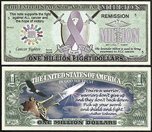 Load image into Gallery viewer, Fight ALL Cancer Lavender Ribbon Million Dollar Bill - Lot of 100 BILLS
