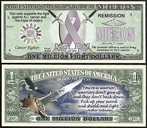 Fight ALL Cancer Lavender Ribbon Million Dollar Bill - Lot of 100 BILLS