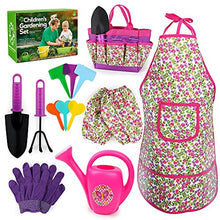 Load image into Gallery viewer, Veitch fairytales Kids Gardening Tool Set Toddler Toys Birthday Gifts for 3+ Year Old Girls Garden Tools Kit 17Pcs Including Apron Gloves Watering Can Shovel Rake Trowel and Tote Bag (Flower)
