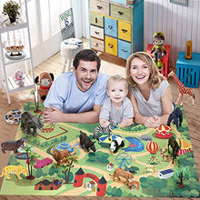 Load image into Gallery viewer, Safari Animals Figurines Toys with Activity Play Mat &amp; Trees, Realistic Plastic Jungle Wild Zoo Animals Figures Playset with Elephant, Giraffe, Lion, Gorilla for Kids, Boys &amp; Girls, 22 Piece
