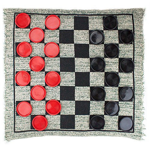 Giant 3-in-1 Checkers and Mega Tic Tac Toe with Reversible Rug  Indoor/Outdoor Jumbo Classic Board Games for Friends, Kids, & Family Fun  Great for Game Night, BBQ, Travel, Parties, & Events