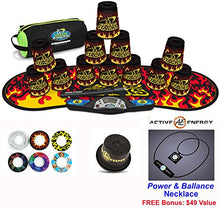 Load image into Gallery viewer, Speed Stacks Combo Set &#39;The Works: 12 Black Flame 4&quot; Cups &amp; Gen 3 Mat, G4 Pro Timer, Cup Keeper, Stem, Gear Bag + Active Energy Necklace
