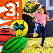 Load image into Gallery viewer, NERF Mini Foam Sports Ball Set - Foam Football, Soccer Ball + Basketball Set - NERF Soft Foam Sports Set for Kids - Multicolor
