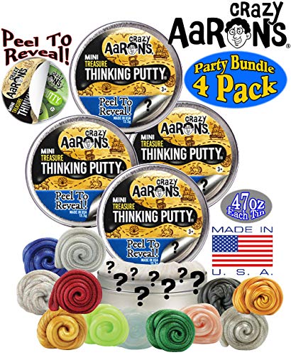 Crazy Aaron's Putty Mini Tins Treasure Surprise Peel to Reveal (Collect All 12 Colors) Gift Set Party Bundle - 4 Pack (.47oz Each) *Items are Assorted and May Contain Duplicates