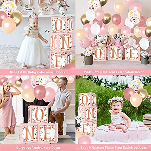 Rose Gold Floral One Balloons Boxes Decoration Baby First Birthday Bac –  ToysCentral - Europe