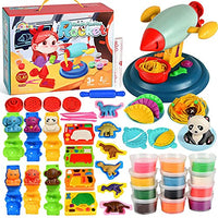 Crelloci Rocket Noodle Playdough Toy Set, Dinosaur Playdough 47 Pcs Pretend Play Toy Kit with Molds and 12 Boxes of Dough, Reusable & Non Sticky Gift for Kids Boys Girls 3 Years and Up