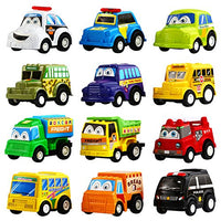 Funcorn Toys Pull Back Car, 12 Pack Assorted Mini Plastic Vehicle Set, Pull Back Truck and Car Toys for Boys Kids Child Party Favors,Die Cast Car Toy Play Set