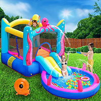 TiliKuly Inflatable Kids Bounce House with 350w Blower Spray Water Slides Bouncy House for Kids Outdoor Water Pool Octopus Jumping Bouncy Castle Toddlers Kid Party Backyard Inflatable Bouncers House
