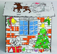 LITTLEFUN My Own Coloring Playhouse Kid Foldable Play House Kit Premium Paper Corrugated Cardboard Child DIY Hand Drawing Painting and Imagination Training Toy Markers Included(Christmas Cottage)