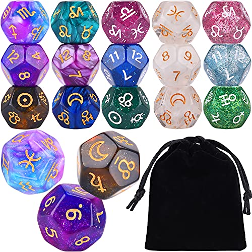 6 Sets Astrology Dice, Signs Planets Numbers 12-Sided Dice Divination Tool