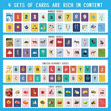 Load image into Gallery viewer, JONZOO Baby Flash Cards, 100 Pages Toddler Flashcards with Rings &amp; Holes, Educational Toy for Kids Baby Toddlers Over 6 Months Learn ABCs/Language/Numbers/Animals/Fruits(Visual Cards)
