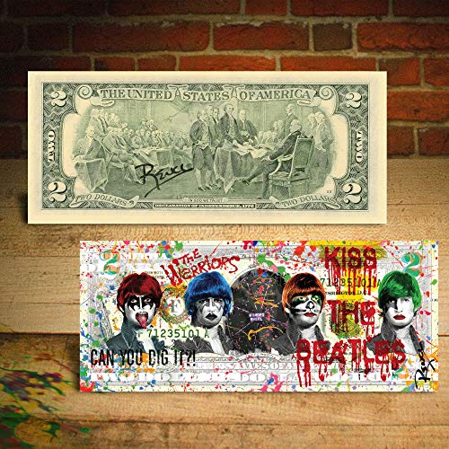 KISS The Beatles Baseball Fury Brooklyn $2 US Bill Pop Art Hand-Signed by Rency