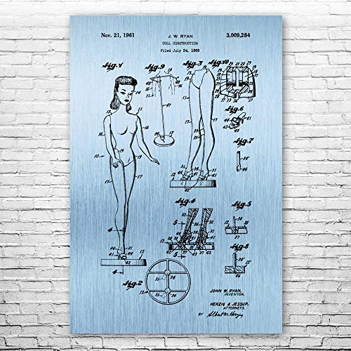 Patent Earth Doll Construction Poster Print, Toy Lover Gift, Toy Store Art, Play Room Art, Doll Collector Gift, Fashion Doll Art Blue Steel (16 inch x 20 inch)