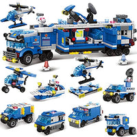 968 Pieces City Police Station Building Blocks Set, 24-in-1 Mobile Command Center Truck Building Toy Includes Cop Car, Helicopter, Patrol Boat, Learning & Roleplay STEM Toy Gift for Boys Girls Aged 6+