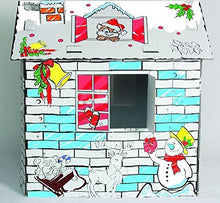Load image into Gallery viewer, LITTLEFUN My Own Coloring Playhouse Kid Foldable Play House Kit Premium Paper Corrugated Cardboard Child DIY Hand Drawing Painting and Imagination Training Toy Markers Included(Christmas Cottage)
