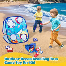 Load image into Gallery viewer, Bean Bag Toss Game for Kids,Easter Kid Bean Bag Toss Game for 2 3 4 5 6 7 8 Girls Boys Birthday Gifts,Foldable Cornhole Board Outdoor Games Toys,Ocean &amp; Turtle Themed Outdoor Ring Toss Game for Kids
