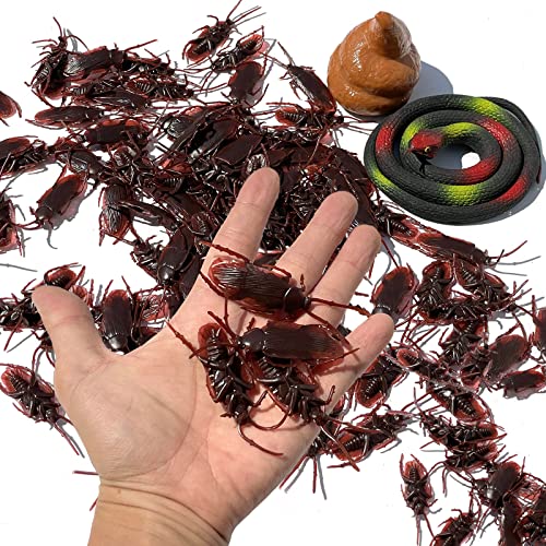 Realistic Fake Snake Prank Kits - Rubber Snakes Gifts for Halloween Party Decoration, April Fool's Day, Garden Props and Practical Joke (Fake Roaches)
