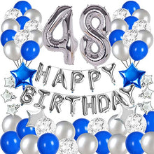 Load image into Gallery viewer, &quot;Blue and Silver 48th Birthday Party Decorations Set- Silver Happy Birthday Banner,Foil Number Balloons, Latex Balloons and More for 48 Years Old Brithday Party Supplies&quot;
