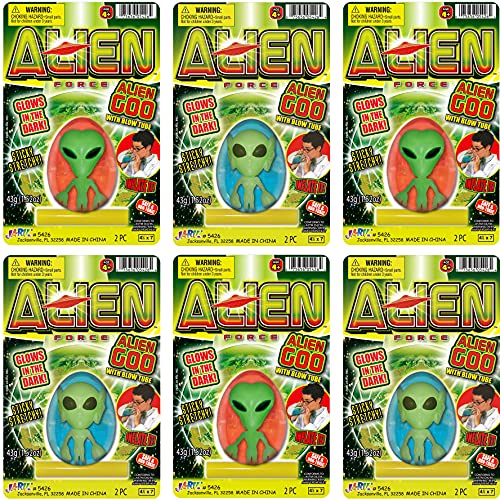 JA-RU Inflatable Glow in The Dark Egg Slime & Alien Figure (6 Packs) Neon Gooey Fidget Toy Slime Kit Putty Sensory Tactile Stimulation Educational Toy Stress Reliever Party Favor, Science 5426-6s