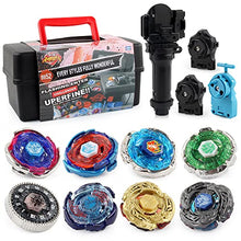 Load image into Gallery viewer, Burst Battle Top Set 8 Battling Tops Itcaoseklu Evolution Combination 4D Series 3 Launchers Blast Gyro Game with Portable Storage Box Gift for Kids Children Boys Ages 6 7 8+
