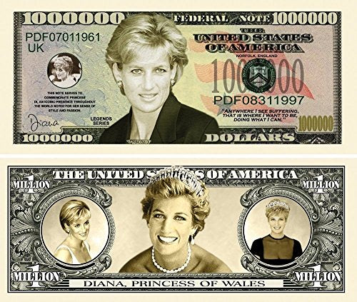 Princess Diana Million Dollar Bill with Bonus Thanks a Million Gift Card Set and Clear Protector