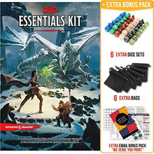 Load image into Gallery viewer, Dungeons and Dragons Essentials Kit 5th Edition with Complete Starter Pack  6 D&amp;D Dice Sets in Black Bags and DND Beginner Printable Materials
