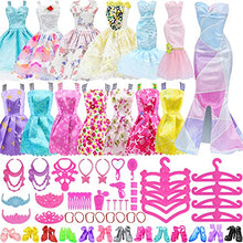 Load image into Gallery viewer, Ecore Fun 62 Pcs Doll Clothes and Accessories Set Includes 2 Fashion Evening Dresses 2 Fashion Skirts 10 Mini Dresses 48 Doll Accessories Perfect for 11.5 inch Dolls
