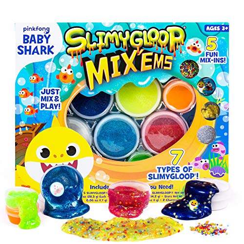 Baby Shark Ultimate MixEMS by Horizon Group USA, Enjoy Squishing & Squeezing 7 Types of Gooey,Putty,Stretchy Slime. Mix in Stars, Figurines & More for Additional Sensory Play, Multicolored
