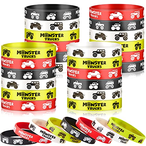 48 Pieces Truck Silicone Bracelets Truck Party Favors Silicone Bracelets Colorful Stretch Wristbands for Truck Lovers Birthday Party Favors Supplies