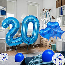 Load image into Gallery viewer, Yijunmca Blue 20 Number Balloons Kit Jumbo Number 20 32&quot; Helium Hanging Balloon Foil Mylar Confetti Latex Balloon for Men Women 20th Birthday Party Supplies 20 Anniversary Events Decoration
