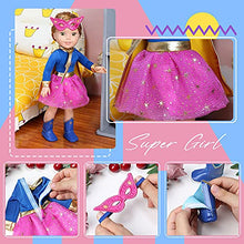 Load image into Gallery viewer, fundolls Doll-Clothes-Accessories for 14 Inch American-Girl Wellie Wishers Doll - 5 Pcs Superhero-Costume Clothes Set Includes Dress, Cape, Underwear, Mask and Boots
