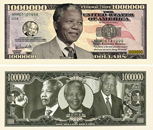 50 Nelson Mandela Million Dollar Bill with Bonus Thanks a Million Gift Card Set