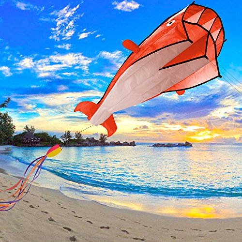 IMAGE 3D Kite Large Orange Dolphin Breeze Beach Kites with Huge Frameless  Soft Parafoil Giant,Gift for Kids,Family
