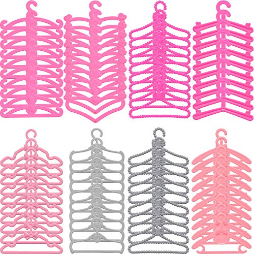 80 Pieces Plastic Doll Clothes Hangers 11.5 Inch Doll Clothes Hangers Little Hangers for Girl Doll Clothes Dress Gown Outfit Holders Mini Doll Closet Accessories (Bow, Love, Pearl, Flower Style)