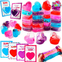 JOYIN 28 Pack Heart Shaped Slime with Cards Stress Relief Fidget Toy for Kids Party Favor, Classroom Exchange Prizes, Valentines Greeting Cards