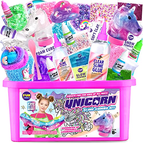 Unicorn Fluffy Slime Kit for Girls 6+, FunKidz Cloud Slime Gift for Ages 6+ Kids Puffy Slime Making Kit Stocking Stuffer Toy Best Girl Birthday Present Ideas