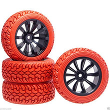 Load image into Gallery viewer, 4pcs RC 601-8019 Red Rally Tires Tyre Wheel Rim For HSP 1:10 On-Road Rally Car
