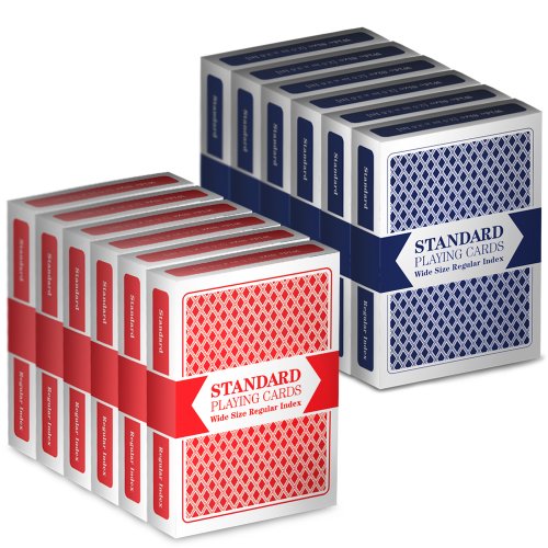 Brybelly 12 Decks (6 Red/6 Blue) Wide-Size, Regular Index Playing Cards Set - Plastic-Coated, Classic Poker Size