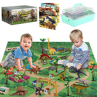 Dinosaur Toys Set with 9 Realistic Dinosaur Figures, Activity Play Mat & Trees, Educational Toys Indoor Outdoor Playset to Create a Dino World w/ T-Rex