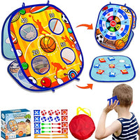 Bean Bag Toss Game for Kids, 4 In1 Cornhole Outdoor Games, Bean Bag Toss-Sticky Balls-Darts -Tic Tac Toe Games, Gifts for 2 3 4 5 6 Year Old Boys Girls