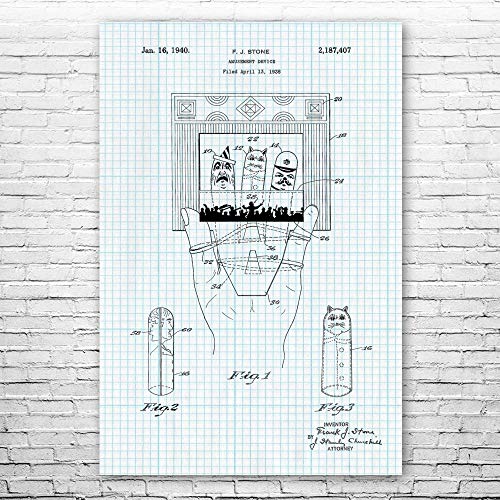 Finger Puppet Theater Poster Print, Toy Collector Gift, Puppet Wall Art, Daycare Decor, Theater Art, Marionette Gifts Graph Paper (12 inch x 16 inch)