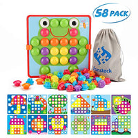 Fansteck Button Art Toy for Toddlers, Color Matching Early Learning Educational Mosaic Pegboard , Safe Nontoxic ABS Plastic Premium Material, 12 Pictures and 46 Buttons ,with a Bag Easy to Storag