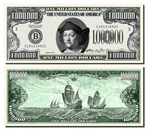 Load image into Gallery viewer, God Bless Our Veterans of War Novelty Million Dollar Bill - Set of 100 with 1 Bonus Christopher Columbus Bill
