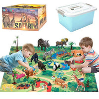 Safari Animals Figurines Toys with Activity Play Mat & Trees, Realistic Plastic Jungle Wild Zoo Animals Figures Playset with Elephant, Giraffe, Lion, Gorilla for Kids, Boys & Girls, 22 Piece